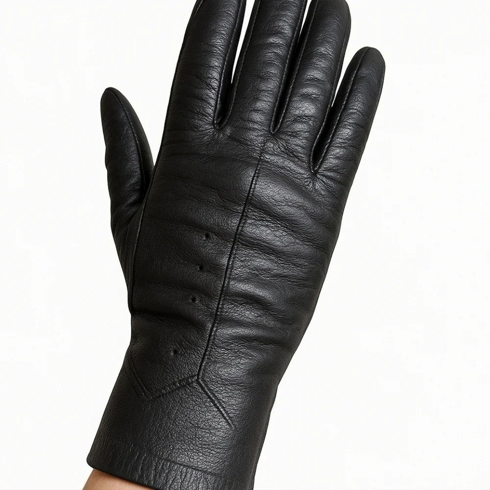 Vintage Art Deco Design Black Leather Mid arm  Gloves M